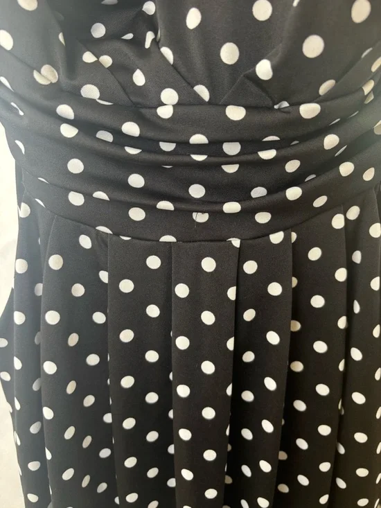JFW Polka Dot Strapless Halter Maxi Dress Black w/ White Polka Dots Pockets W L - Picture 6 of 9